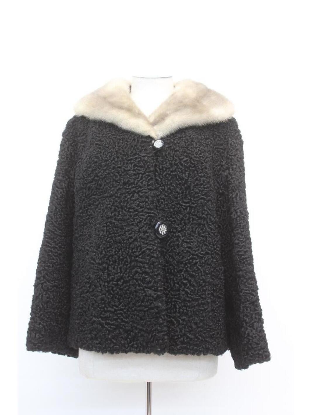 Excellent Black Curly Lamb & Mink Fur Jacket Coat Women Woman Size 14-16 L-Xl